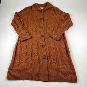 J.Jill Womens Cable-knit Cardigan Button Up Duster Sweater Auburn Sz Medium Wool